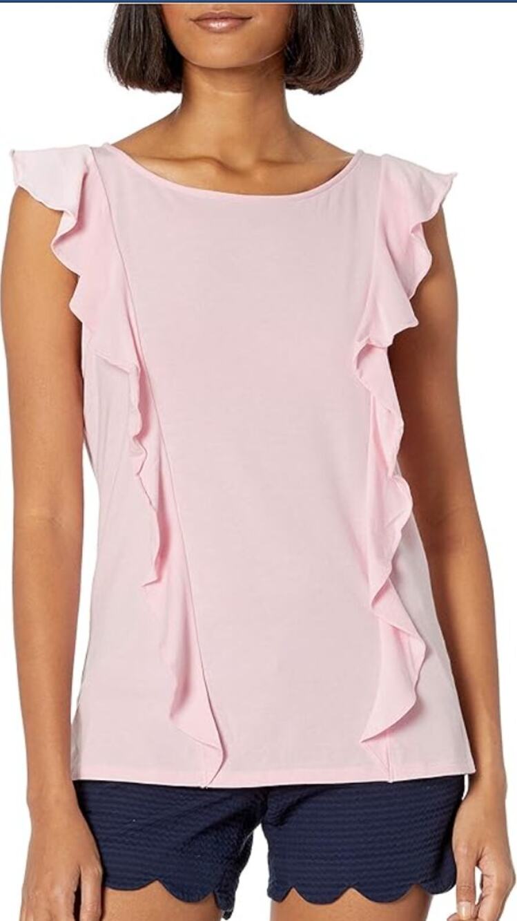 Lilly Pulitzer Austen Flounce Tee Top Size Small In Pale Pink Tropics